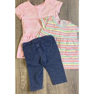 Baby Girl Outfit Pink Striped Dress Rainbow Striped Dress Pants 6-9 Months